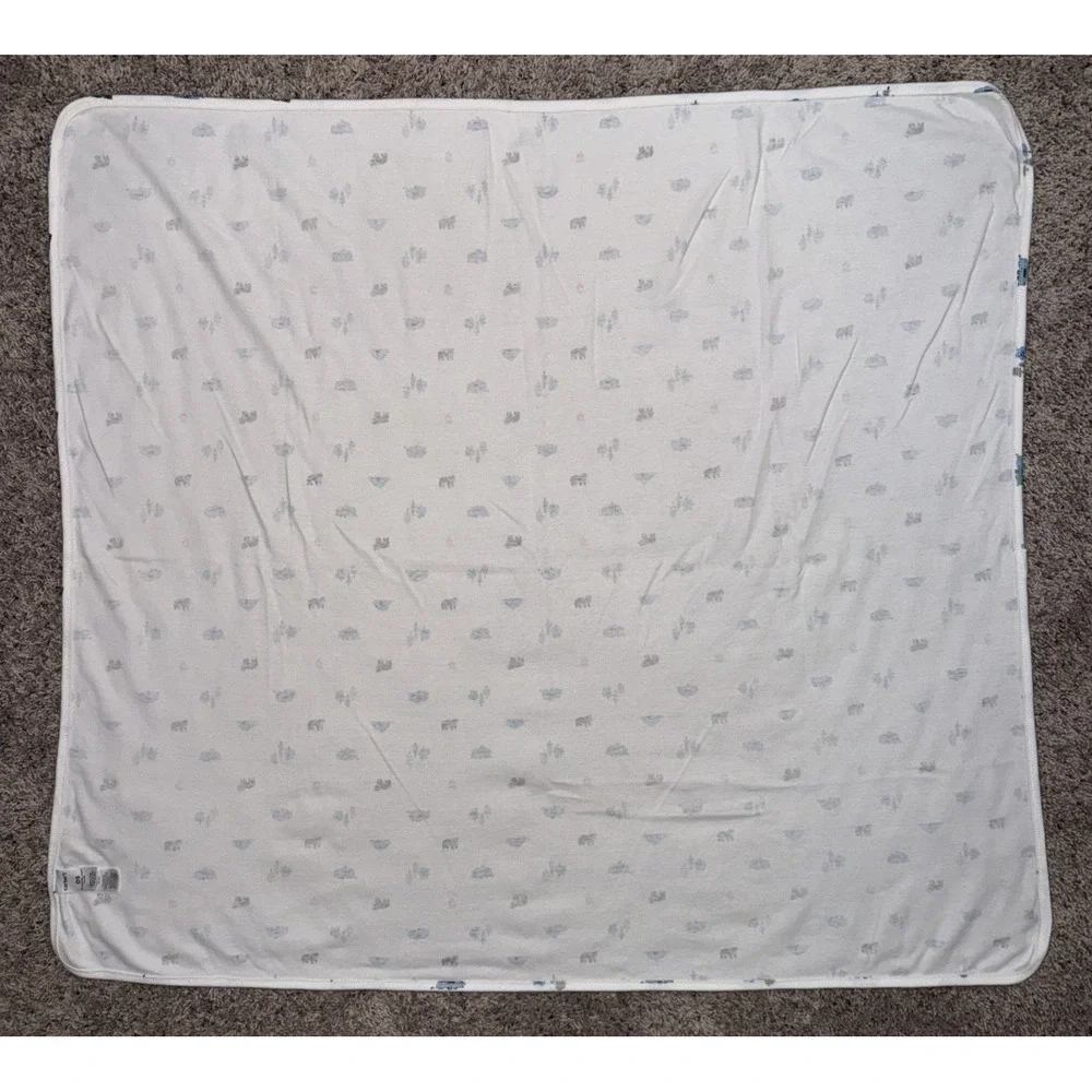 Carter's Camping Baby Blanket Stretch Jersey White Blue Bear Tent Fire Tree